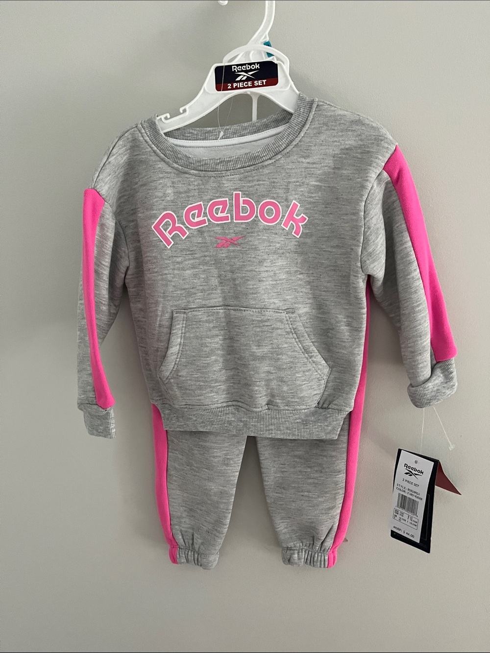 Reebok Gray & Pink Kids Sweatshirt and Joggers Set
